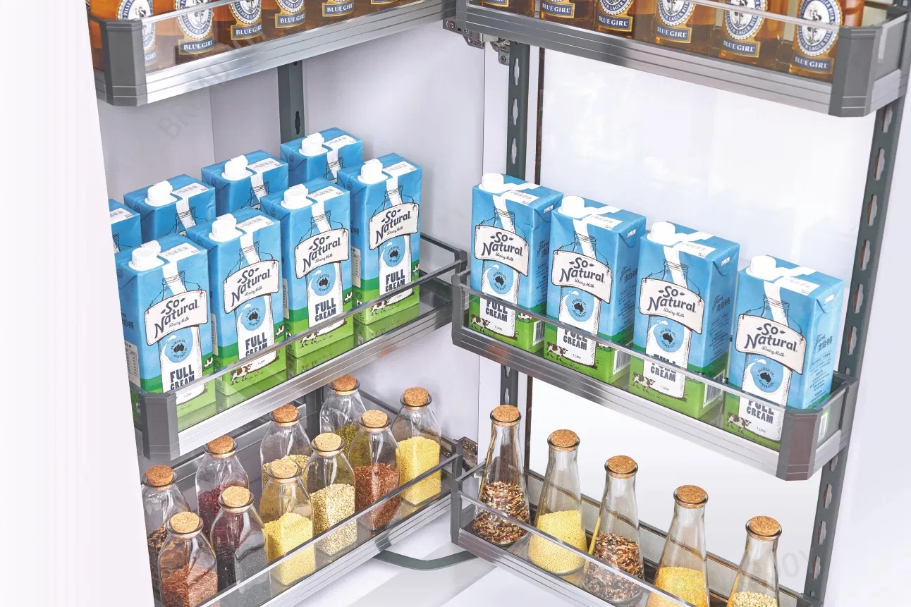 Tall Units Kitchen Cabinet Accessories Storage Wire Rack Linked Pull out Basket Larder Organizer Kitchen Pantry Unit Food Snacks Sundries Drinks Baskets Shelf